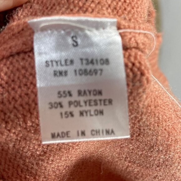 Lipslide Knit Sweater Ruffle Neck and sleeves Ribbed Trim in Pink Size Small - Picture 7 of 8